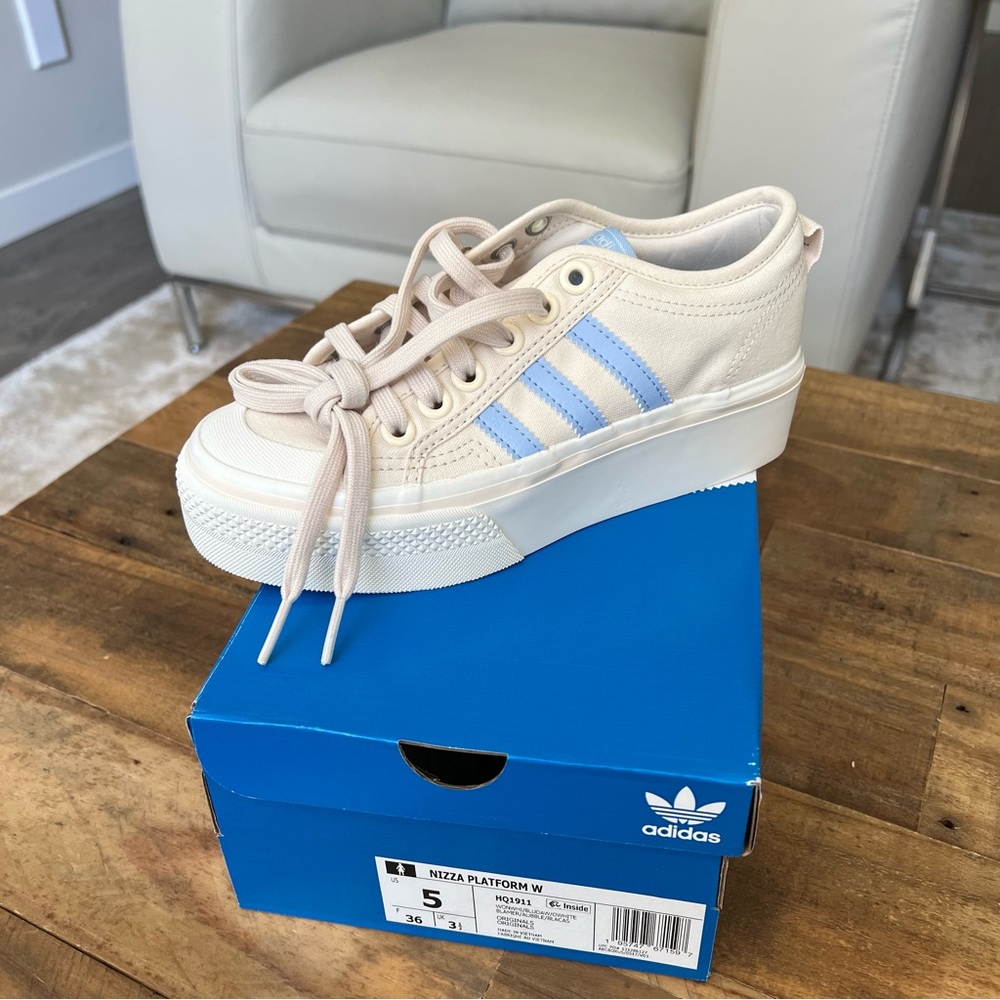 Adidas Originals Nizza Platform Shoes - Cream & Baby Blue
